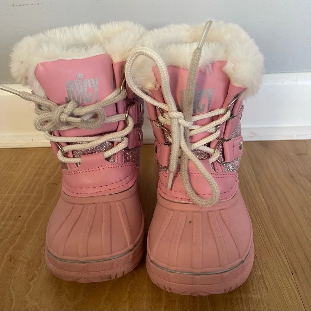 Juicy Couture JJK LIL ESCALON Pink Glitter Boots Snow Ski Winter Shoes Toddler